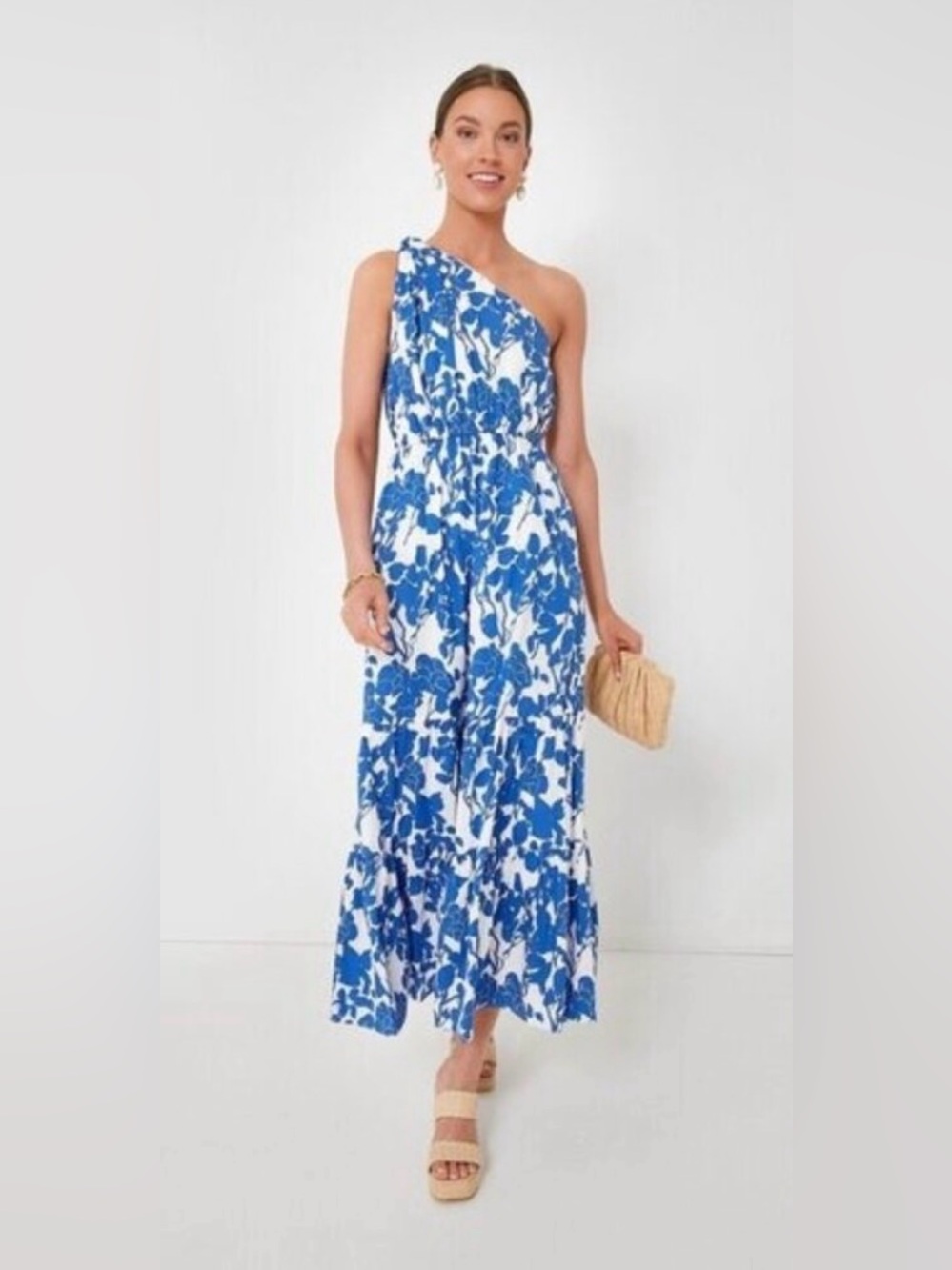 Hyacinth House NEW Blue & White Floral One Shoulder Maureen Maxi Dress Size XXS